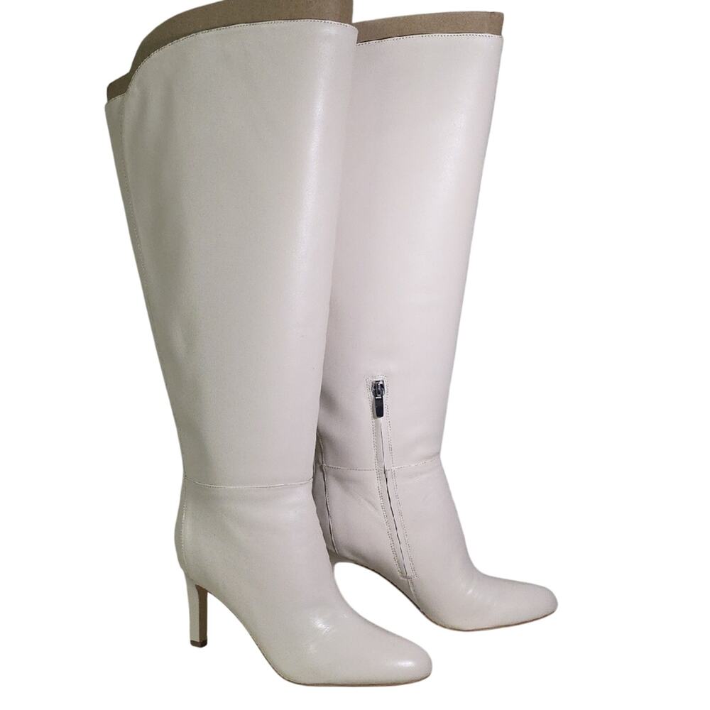 Nine West Sancha Wide Calf Ivory Tall Leather Boots Womens Size 9.5 NWT